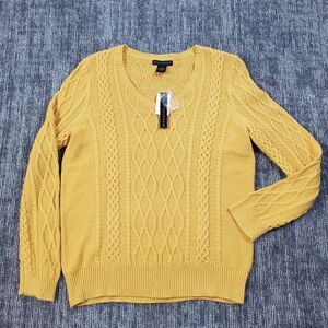 Preswick & Moore Sweater Womens Size XL Pullover Yellow Cable Knit V Neck NWT